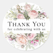 ピンクのバラのサマー フローラル サンクス ギフト ラウンドシール (正面)