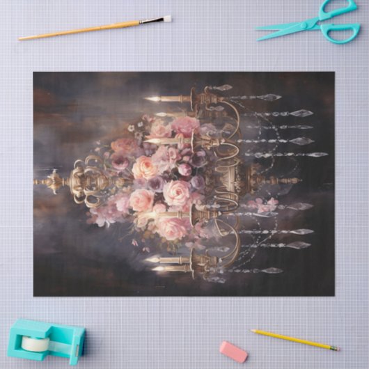 ピンクのバラのシャンデリアエレガントデコページ 薄葉紙 (クラフト)