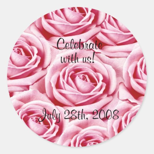 ピンクのバラのシール ラウンドシール (正面)
