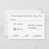 ピンクのバラのスイートハート返信カード 出欠カード (裏面)