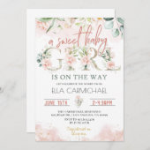 ピンクのバラのスイートベイビーガールベイビーシャワー招待状 招待状 (正面/裏面)