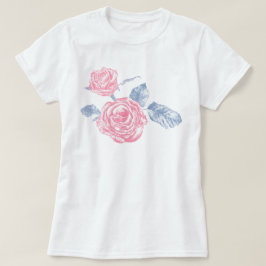 ピンクのバラのスケッチされたTシャツ Tシャツ