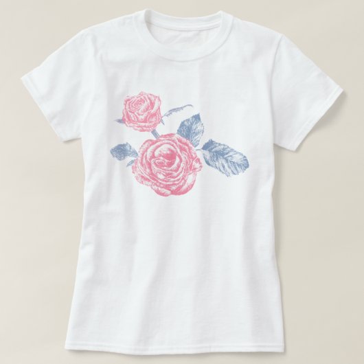 ピンクのバラのスケッチされたTシャツ Tシャツ (デザイン正面)
