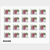 ピンクのバラのスケッチ花 スクエアシール (シート)