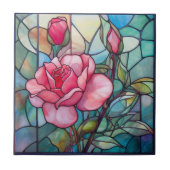 ピンクのバラのステンドグラスのモザイクセラミックタイル タイル (正面)
