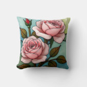ピンクのバラのステンドグラス クッション (正面)