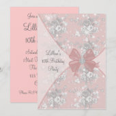 ピンクのバラのスパークル 女の子の誕生日パーティー招待状 招待状 (正面/裏面)