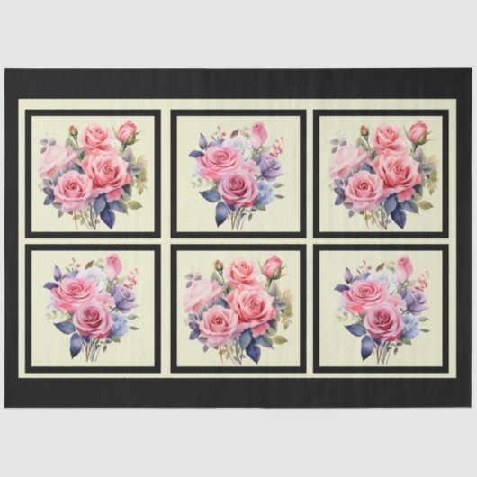 ピンクのバラのタイルのデコページ 薄葉紙 (正面)