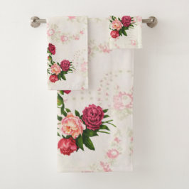 ピンクのバラのタオルのセット バスタオルセット