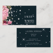 ピンクのバラのダイヤモンドエレガント美容師 名刺 (正面/裏面)