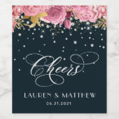 ピンクのバラのダイヤモンド洗練された結婚応援 ワインラベル (シングルラベル)