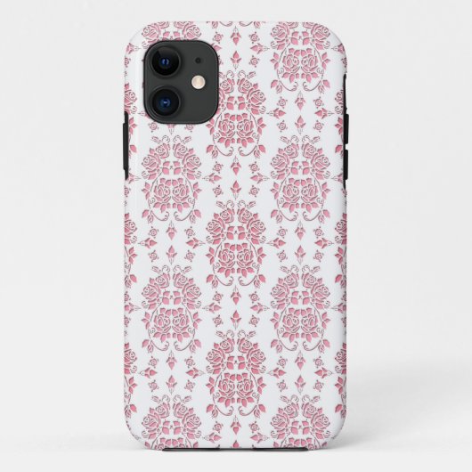 ピンクのバラのダマスク柄 Case-Mate iPhoneケース (裏面)