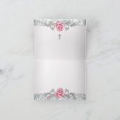 ピンクのバラのダマスク織は感謝していしています サンキューカード (内部)