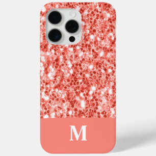 ピンクのバラのダークサンゴグリッタースパークルスモノグラム iPhone 15 PRO MAXケース