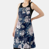 ピンクのバラのダークブルー：ヴィンテージ エプロン (インサイチュ)