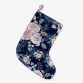 ピンクのバラのダークブルー:ヴィンテージ スモールクリスマスストッキング (正面 (吊り時))