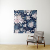 ピンクのバラのダークブルー：ヴィンテージ タペストリー (インサイチュ)