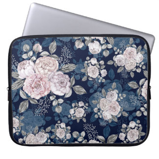 ピンクのバラのダークブルー:ヴィンテージ ラップトップスリーブ