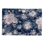 ピンクのバラのダークブルー:ヴィンテージ 枕カバー (裏面)