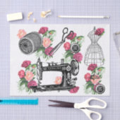 ピンクのバラのティッシュペーパーを縫うヴィンテージ 薄葉紙 (クラフト)