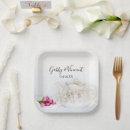 ピンクのバラのティーポ結婚ット ペーパープレート