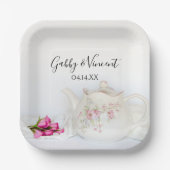 ピンクのバラのティーポ結婚ット ペーパープレート (正面)