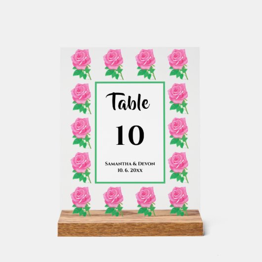 ピンクのバラのテーブル番号アクリル記号 アクリルサイン (正面)
