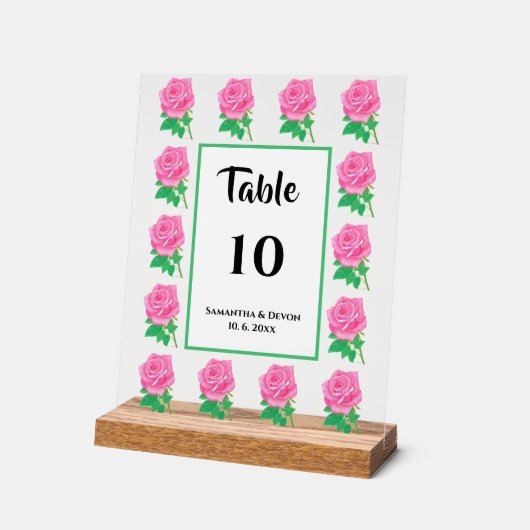 ピンクのバラのテーブル番号アクリル記号 アクリルサイン (傾斜)