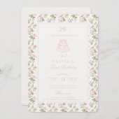 ピンクのバラのトレリスのコテージコア誕生日の招待状 招待状 (正面/裏面)