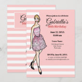 ピンクのバラのドレスを着た金髪の少女 招待状 (正面/裏面)