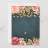 ピンクのバラのネイビー金ゴールドライト卒業パーティー 招待状 (裏面)