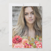 ピンクのバラのネイビー金ゴールドライトPHOTO卒業パーティー 招待状 (裏面)