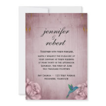 ピンクのバラのハチドリの結婚式招待状