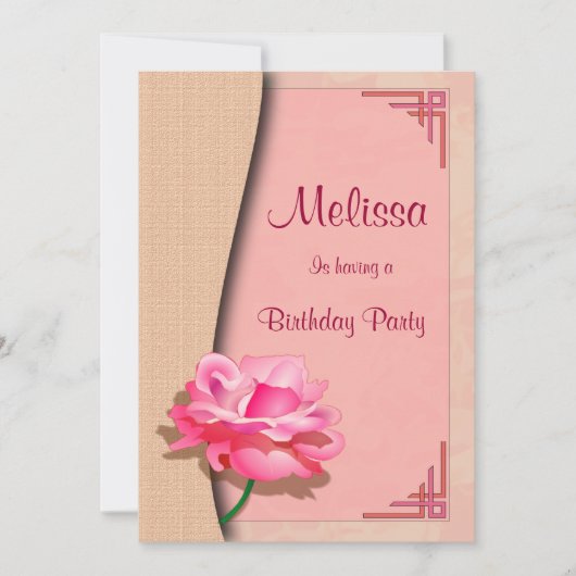 ピンクのバラのハッピーバースデー 招待状 (正面)