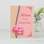 ピンクのバラのハッピーバースデー 招待状 (スタンド正面)