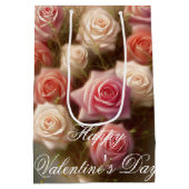 ピンクのバラのハートブーケバレンタイン ミディアムペーパーバッグ (裏面)