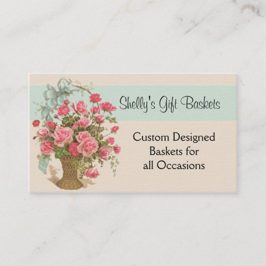 ピンクのバラのバスケットの万能名刺 名刺 (正面)