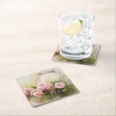 ピンクのバラのバスケット スクエアペーパーコースター (インサイチュ)