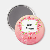 ピンクのバラのバレンタインあなたの写真を追加 マグネット (正面/裏面)