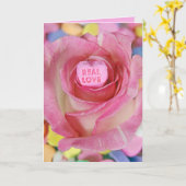 ピンクのバラのバレンタインディの恋人 カード (黄色い花)