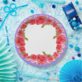 ピンクのバラのバレンタインデーあなたの写真の紙プレート ペーパープレート (パーティー)