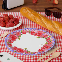 ピンクのバラのバレンタインデーあなたの写真の紙プレート ペーパープレート