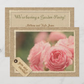 ピンクのバラのバーラップのヴィンテージの紙フレーム旅行ラベル 招待状 (正面/裏面)