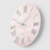 ピンクのバラのパステル調の粉のグリッターのローマ数 ラージ壁時計 (傾斜)