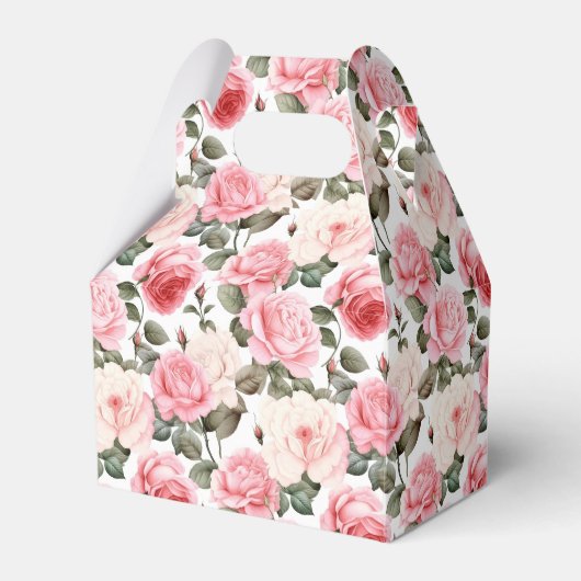 ピンクのバラのパーティートリートボックス フェイバーボックス (正面サイド)