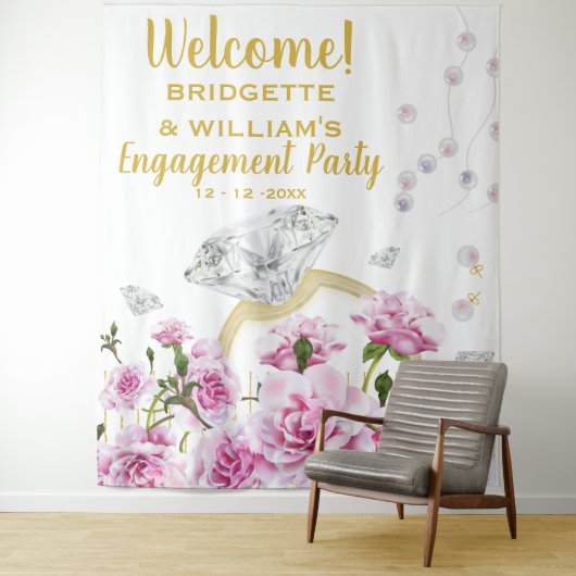 ピンクのバラのパール婚約指輪 タペストリー (インサイチュ)