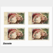 ピンクのバラのビクトリアン女性 ロマンチックなギフトタグ 長方形シール (シート)