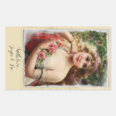 ピンクのバラのビクトリアン女性 ロマンチックなギフトタグ 長方形シール (正面)