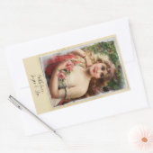 ピンクのバラのビクトリアン女性 ロマンチックなギフトタグ 長方形シール (封筒)