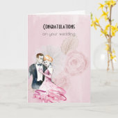 ピンクのバラのビンテージウエディ結婚ングカップル カード (黄色い花)